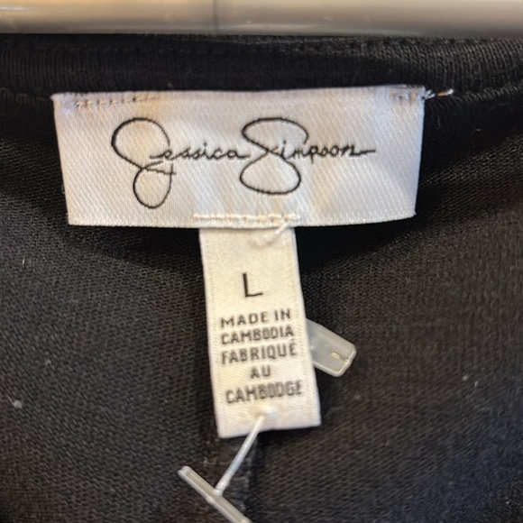 JESSICA SIMSPON LONG BLACK DRESS SIZE LARGE V NECK SHORT SLEEVES MIDI LENGTH - Picture 4 of 5